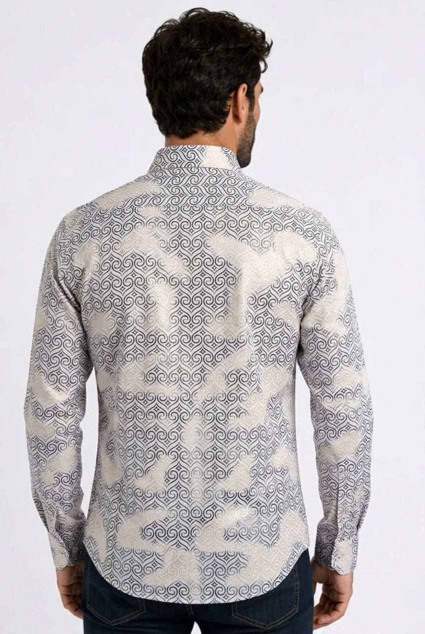 white swirl ogee foil shirt men platini back