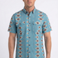 teal diamond tribal print performance shirt men platini front
