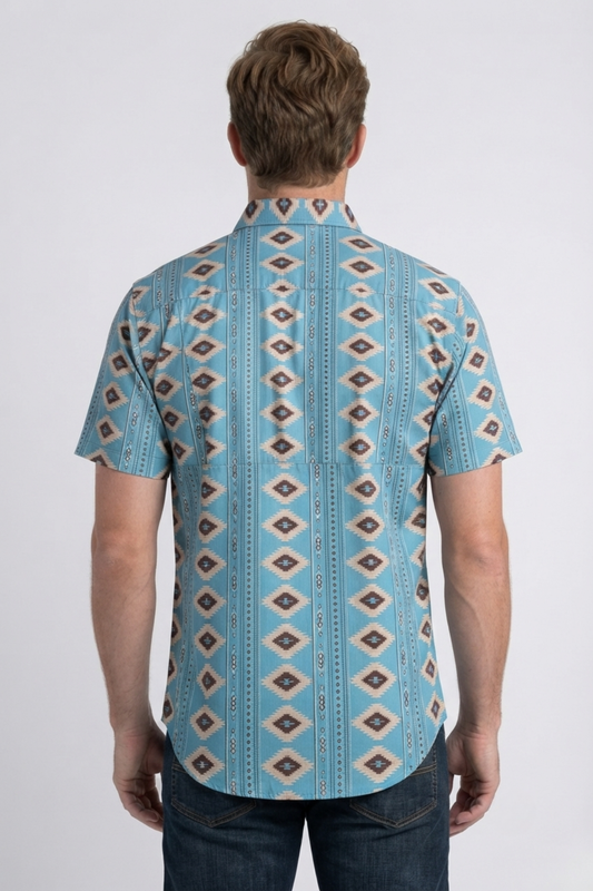 teal diamond tribal print performance shirt men platini side