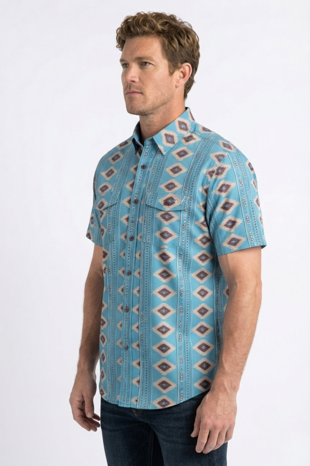 teal diamond tribal print performance shirt men platini back