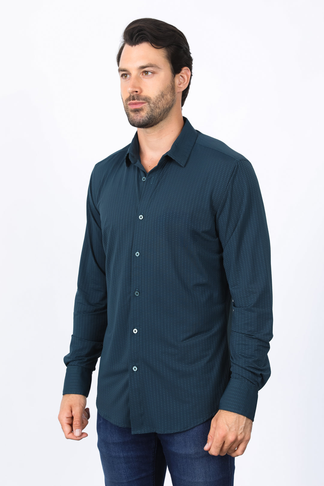 Men's Modern Fit Stretch Dress Shirt - Teal Platini Fashion Men's Modern Fit Stretch Dress Shirt - Teal Platini Fashion