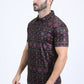 Man wearing a patterned shirt on a white background