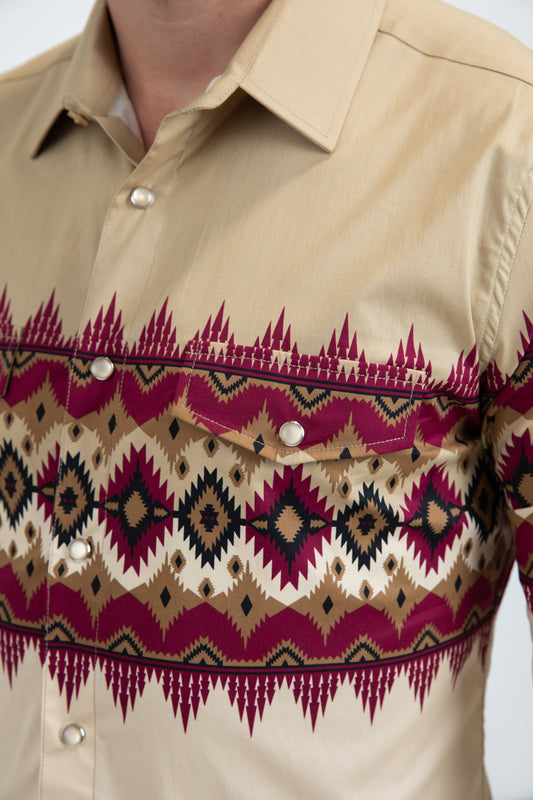 beige tribal gradient western shirt men platini detail
