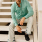 Men’s Single Pocket Logo Modern Fit Stretch Dress Shirt - Turquoise