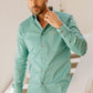 Men’s Single Pocket Logo Modern Fit Stretch Dress Shirt - Turquoise