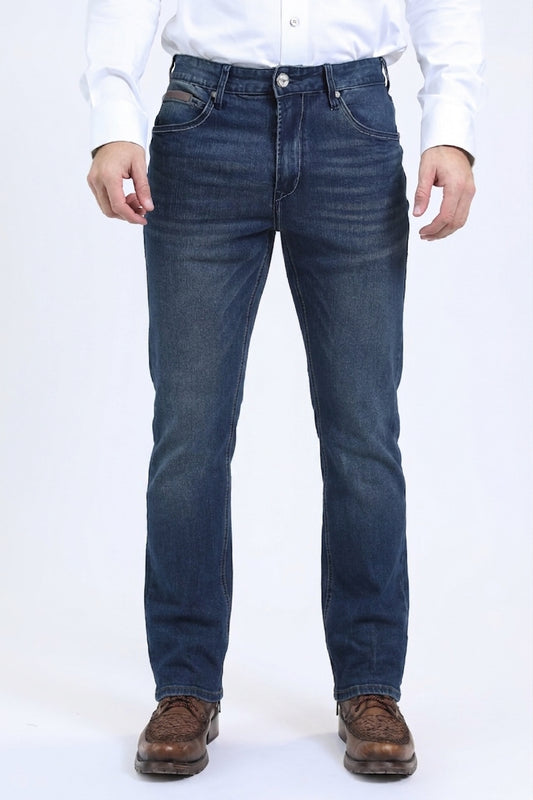 dark denim blue wade boot cut jean men platini front