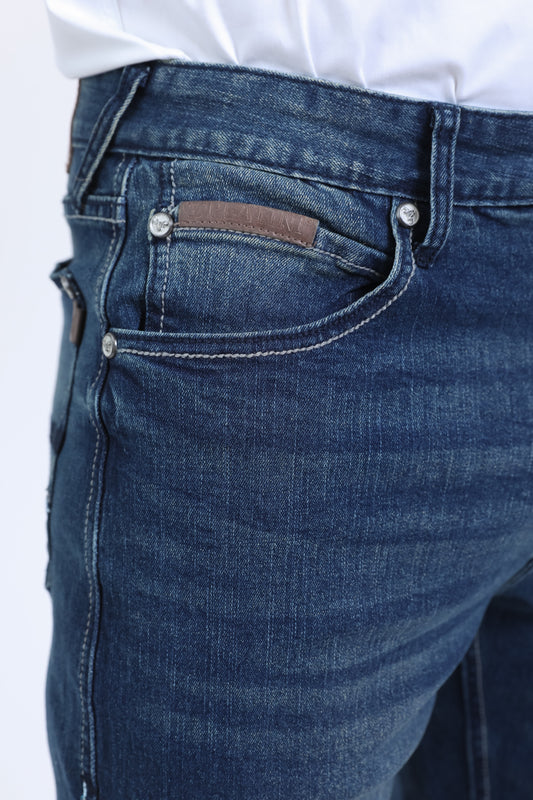 dark denim blue wade boot cut jean men platini detail
