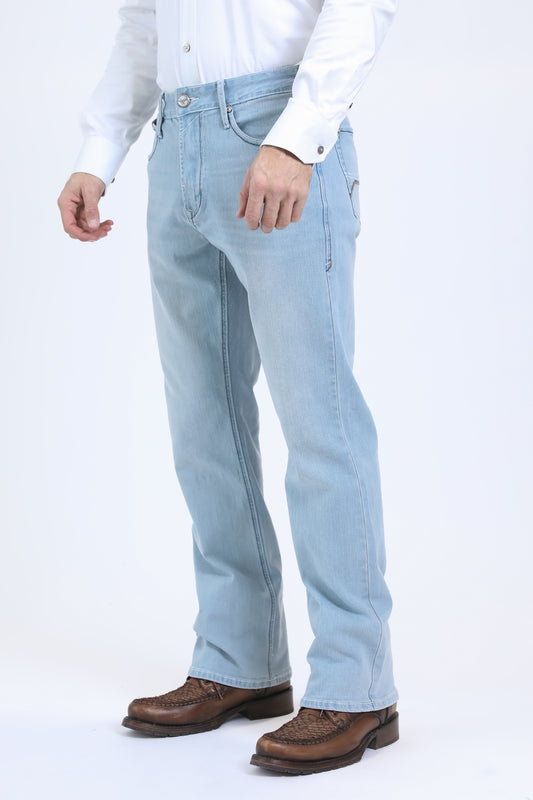 light blue wade boot cut jean men platini side