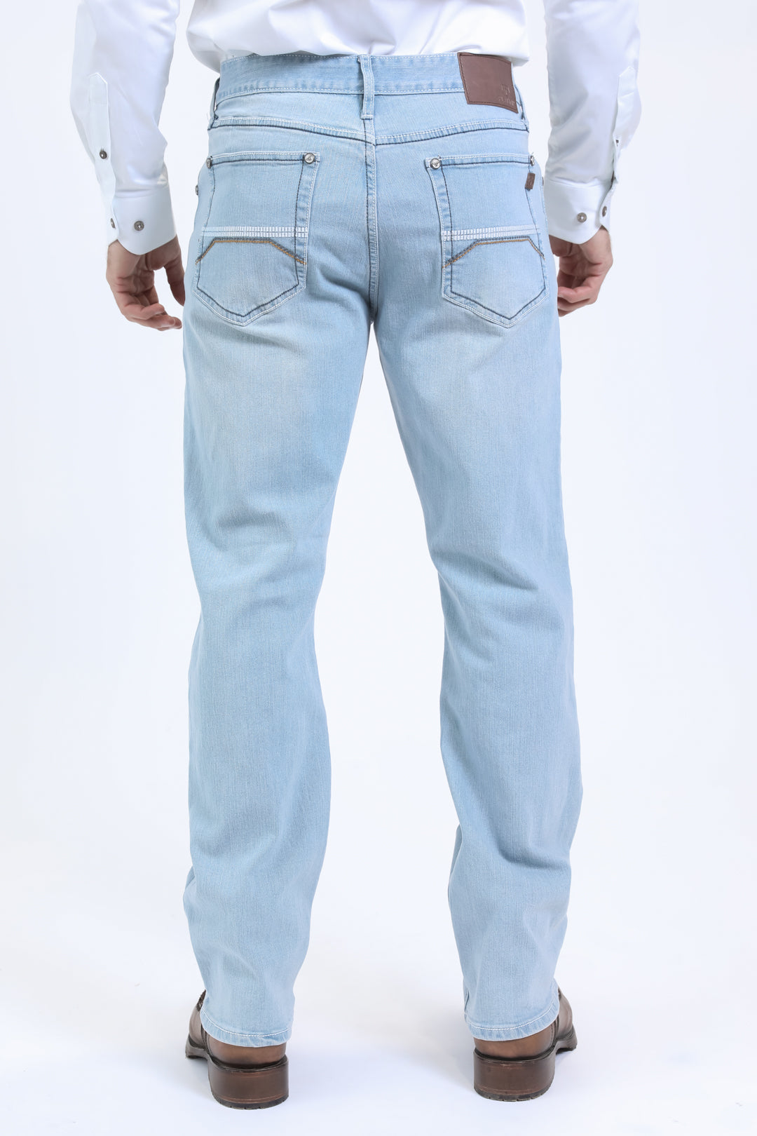 light blue wade boot cut jean men platini back