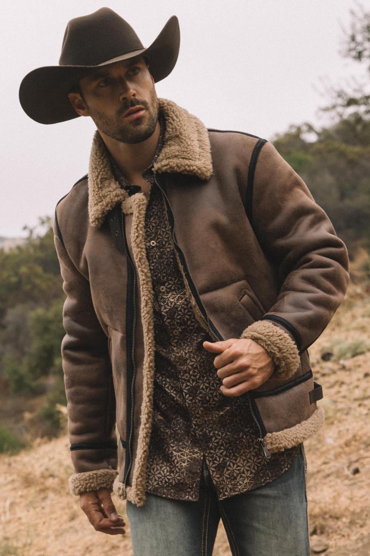 Men's Washed Suede Brown Jacket w/ Faux Shearling-lined – Platini