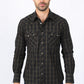 Mens Western Checkered Black Long Sleeve Shirts