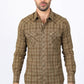 Mens Western Checkered Light Brown Long Sleeve Shirts