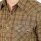 Mens Western Checkered Light Brown Long Sleeve Shirts
