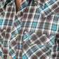 Mens Western Checkered Teal Long Sleeve Shirts