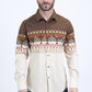 Mens Western Modern Fit Cotton/Spandex Long Sleeve Beige Shirt with Snaps