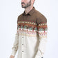 Mens Western Modern Fit Cotton/Spandex Long Sleeve Beige Shirt with Snaps