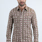 Mens Western Modern Fit Cotton/Spandex Long Sleeve Beige Shirt with Snaps