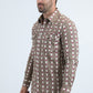 Mens Western Modern Fit Cotton/Spandex Long Sleeve Beige Shirt with Snaps