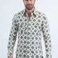 Mens Western Modern Fit Cotton/Spandex Long Sleeve Beige Shirt with Snaps