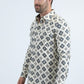 Mens Western Modern Fit Cotton/Spandex Long Sleeve Beige Shirt with Snaps