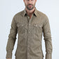 Mens Western Modern Fit Cotton/Spandex Long Sleeve Beige Shirt with Snaps