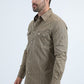 Mens Western Modern Fit Cotton/Spandex Long Sleeve Beige Shirt with Snaps