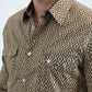 Mens Western Modern Fit Cotton/Spandex Long Sleeve Beige Shirt with Snaps
