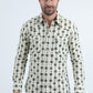 Mens Western Modern Fit Cotton/Spandex Long Sleeve Beige Shirt with Snaps