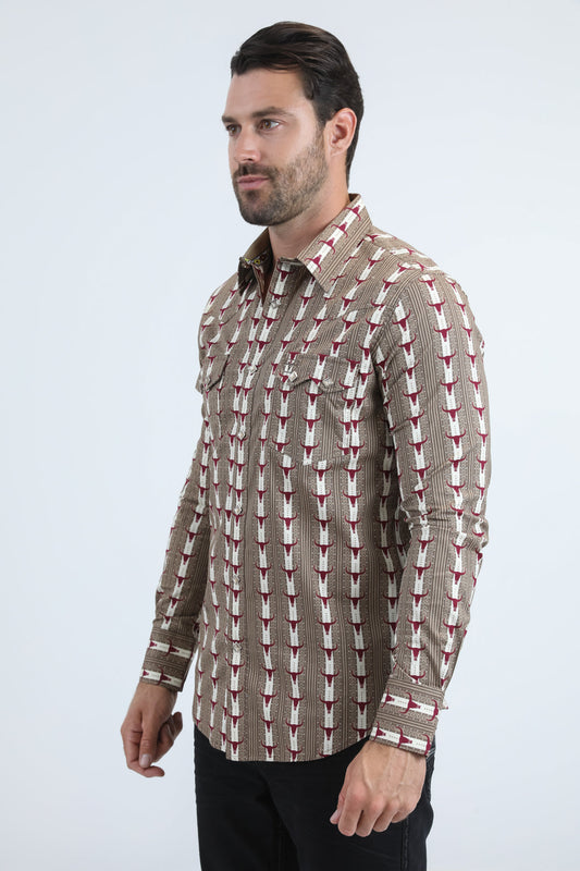 beige tonal floral western shirt platini side
