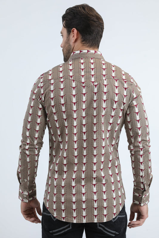 beige tonal floral western shirt platini back