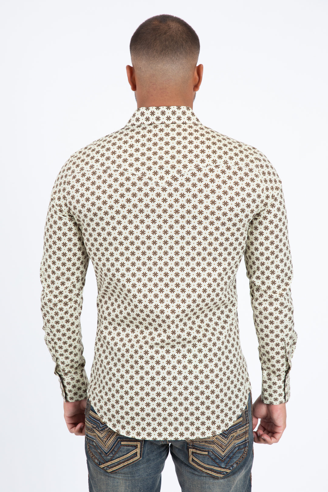 beige solid texture western shirt platini