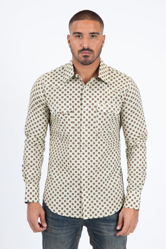 beige diamond center western shirt men platini front