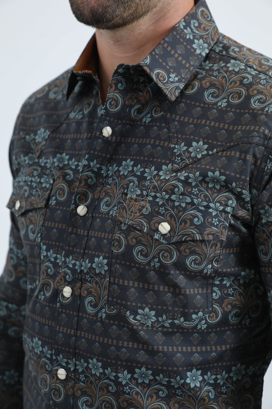black gold large scale botanical western shirt men platini close-up