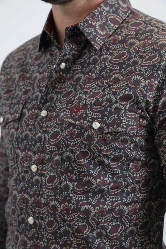 black leaf diamond botanical western shirt platini detail