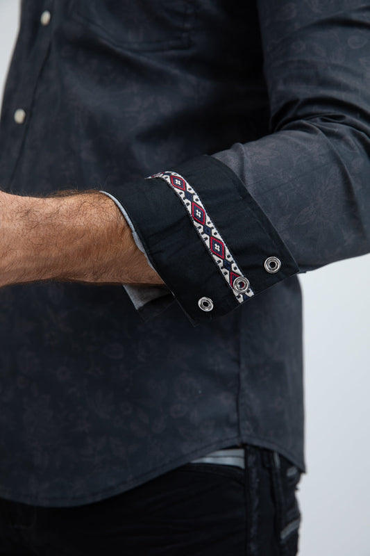 black tribal diamond western shirt platini detail