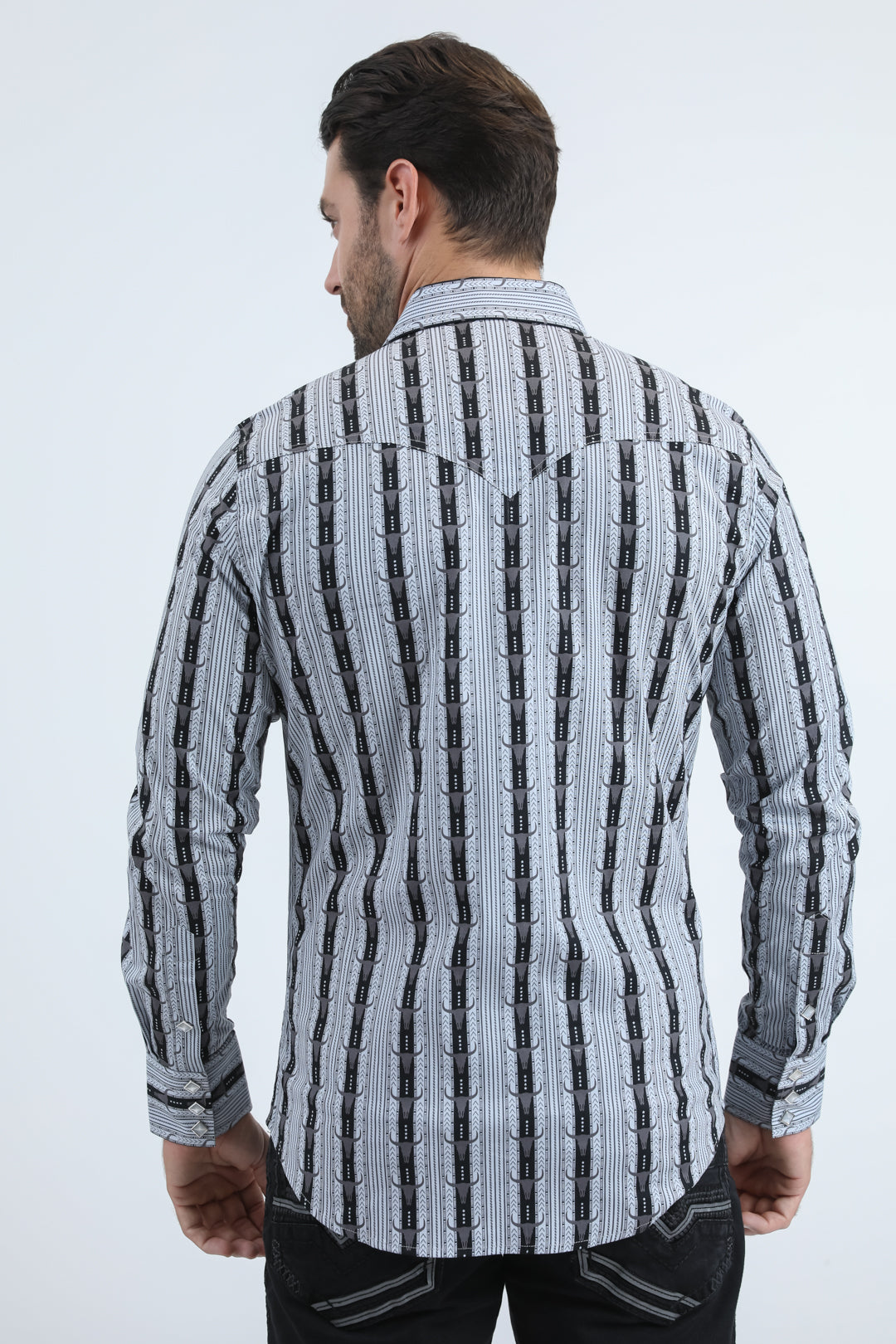 Mens Western Modern Fit Cotton/Spandex Long Sleeve Black Shirt with Snaps