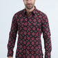 Mens Western Modern Fit Cotton/Spandex Long Sleeve Black Shirt with Snaps