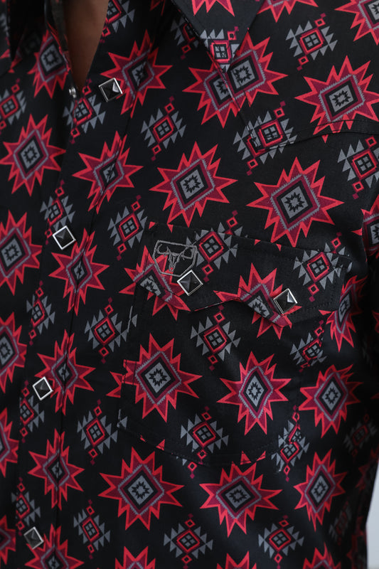 black tribal stripe western shirt platini detail