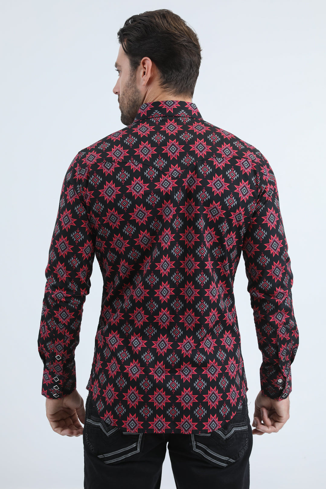Mens Western Modern Fit Cotton/Spandex Long Sleeve Black Shirt with Snaps