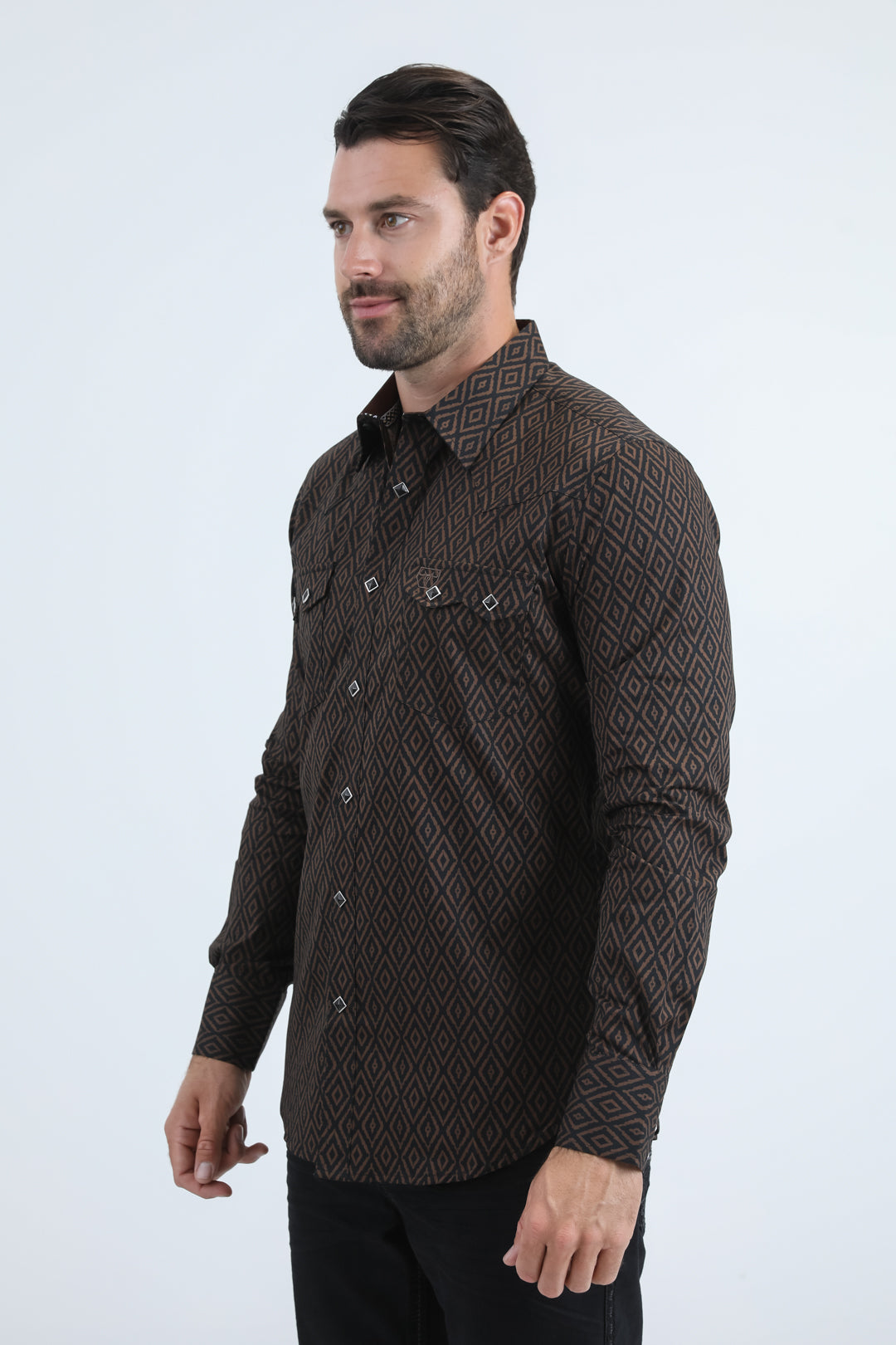 Mens Western Modern Fit Cotton/Spandex Long Sleeve Black Shirt with Snaps