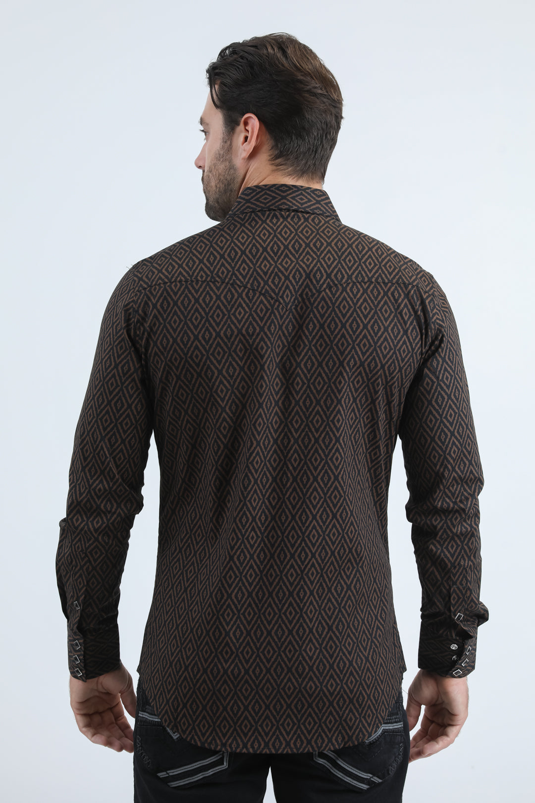 Mens Western Modern Fit Cotton/Spandex Long Sleeve Black Shirt with Snaps