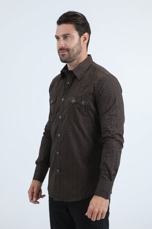 black medallion repeat western shirt platini side