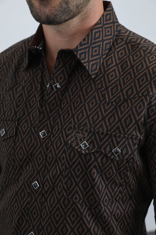 black medallion repeat western shirt platini detail
