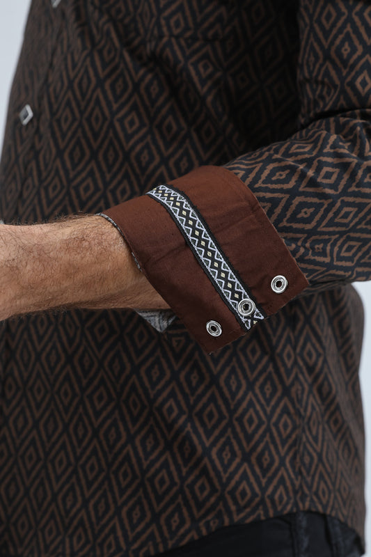black medallion repeat western shirt platini detail