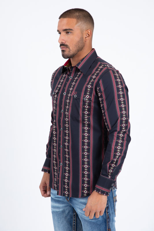 black classic botanical repeat western shirt platini side