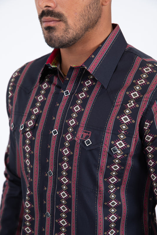 black classic botanical repeat western shirt platini detail