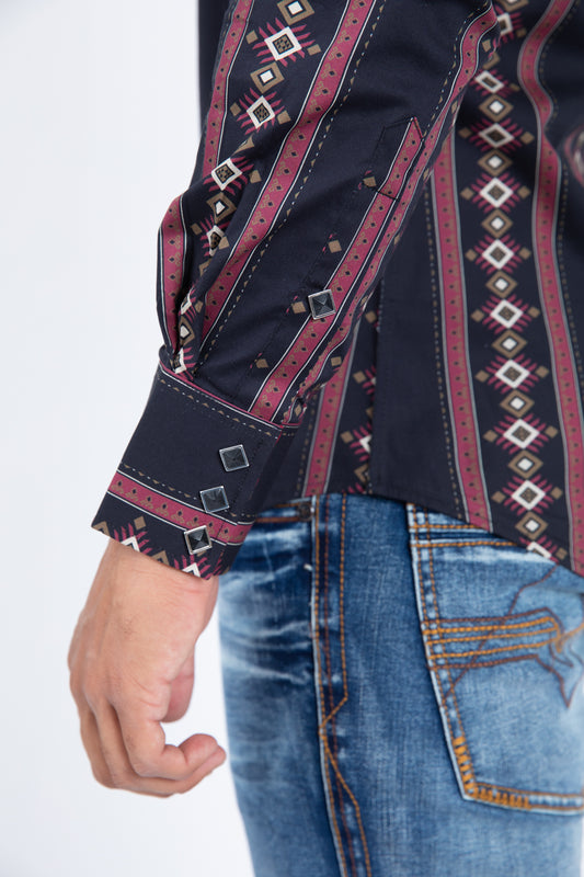 black classic botanical repeat western shirt platini detail