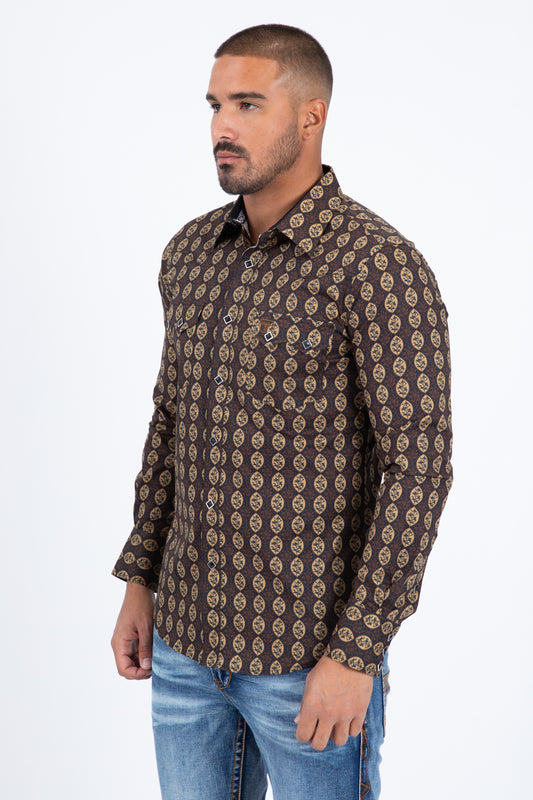 black dense paisley western shirt platini side