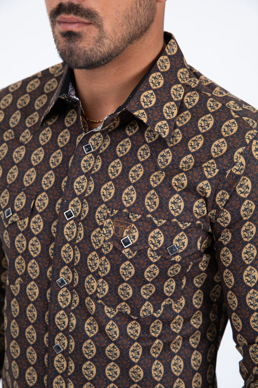 black dense paisley western shirt platini detail
