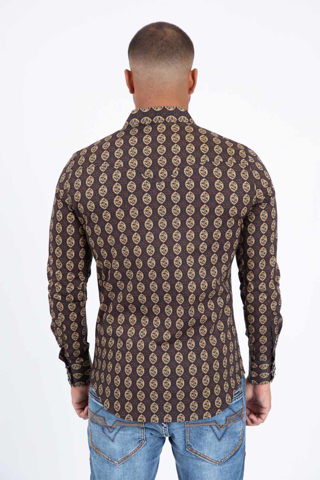 black ii micro pattern geometric western shirt platini
